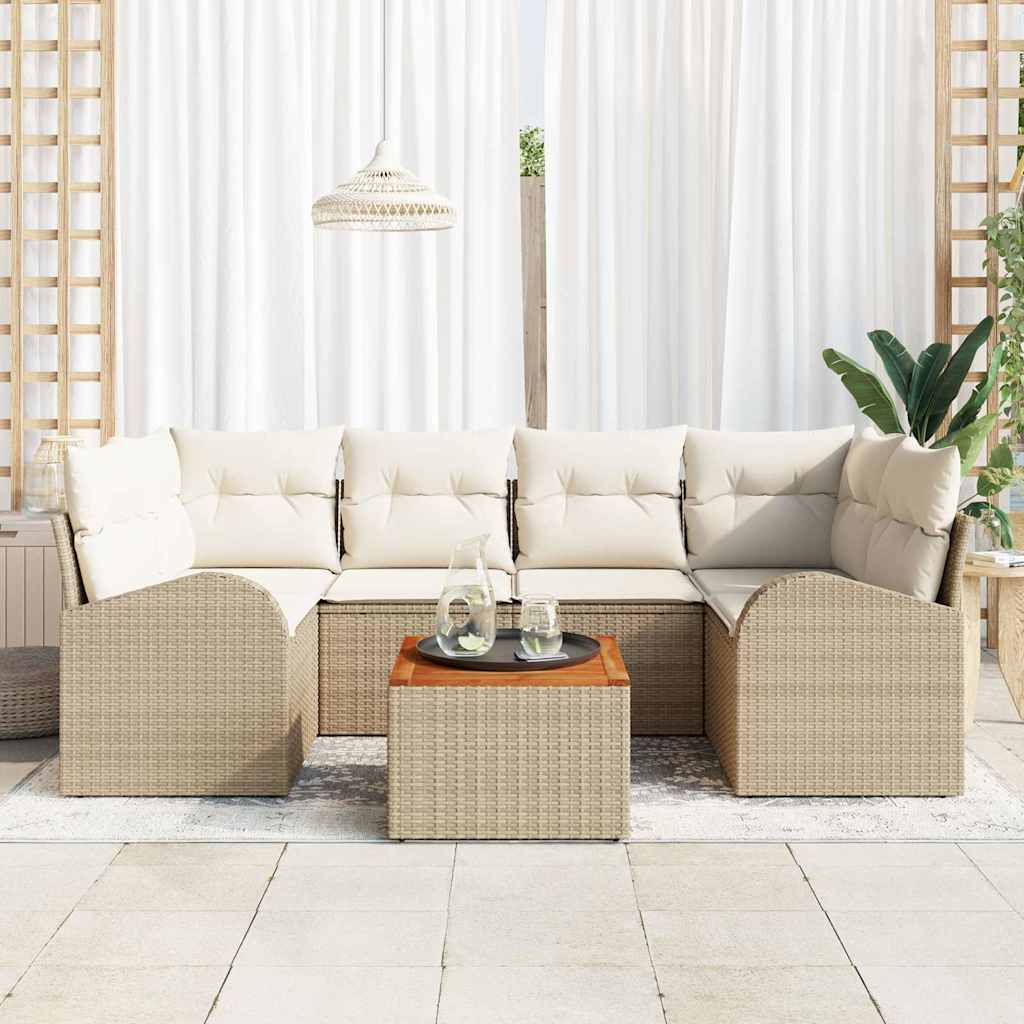 Garten-Sofa-Set 7 pcs Beige und Weiß