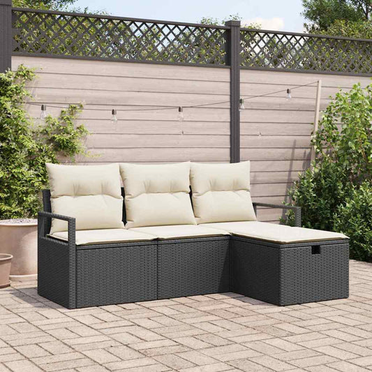 Garten-Sofa-Set 4 pcs Schwarz und Creme 175 x 117 x 85 cm