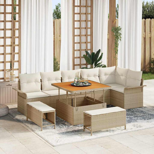 Garten-Sofa-Set 9 pcs Beige Poly-Rattan