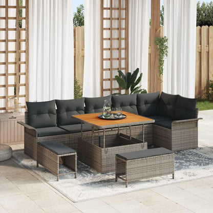 Garten-Sofa-Set 9 pcs Grau Poly-Rattan