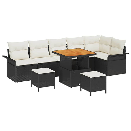 Garten-Sofa-Set 9 pcs Schwarz Poly-Rattan