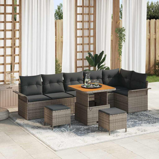 Garten-Sofa-Set 9 pcs Grau Poly-Rattan
