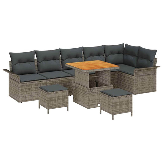 Garten-Sofa-Set 9 pcs Grau Poly-Rattan