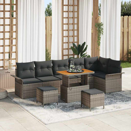 Garten-Sofa-Set 9 pcs Grau Poly-Rattan