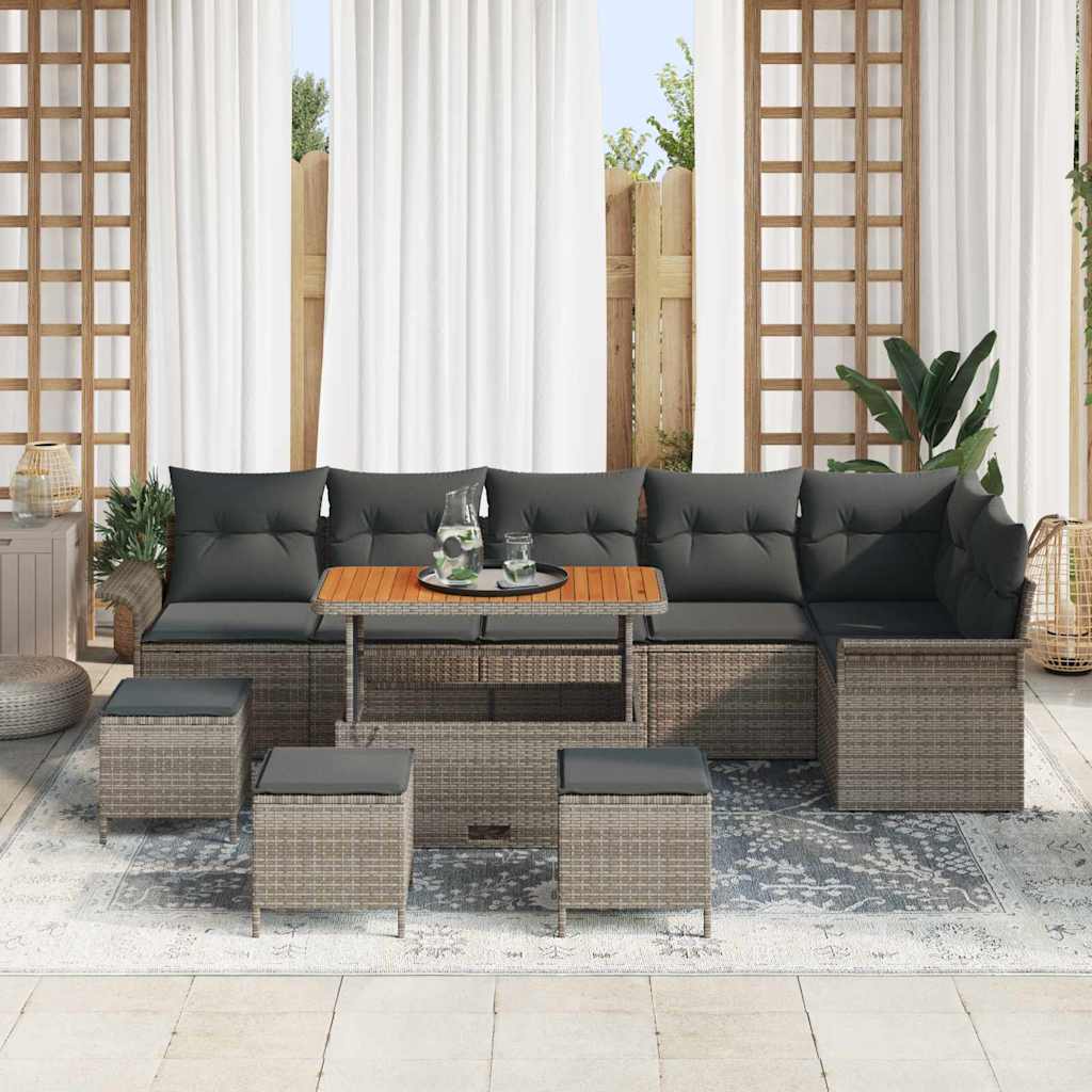 Garten-Sofa-Set 10 pcs Grau Poly-Rattan