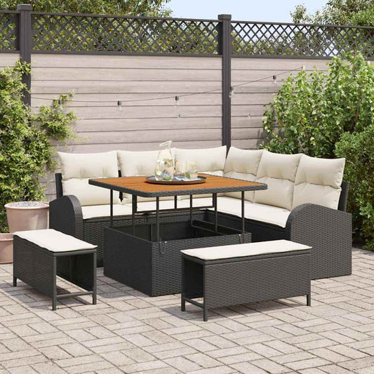 Garten-Sofa-Set mit Kissen 8 pcs Schwarz Poly Rattan