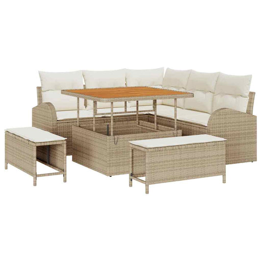 Garten-Sofa-Set mit Kissen 8 pcs Beige Poly Rattan