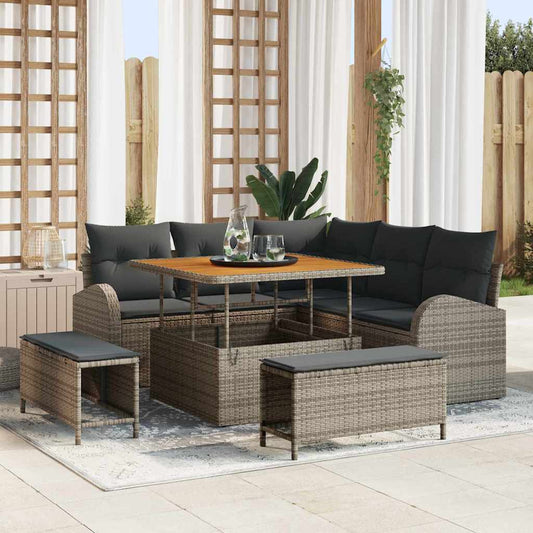 Garten-Sofa-Set mit Kissen 8 pcs Grau Poly Rattan