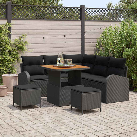 Garten-Sofa-Set mit Kissen 8 pcs Schwarz Poly Rattan