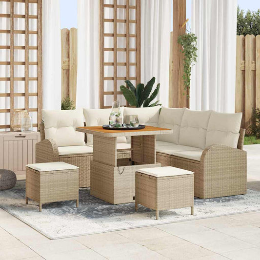 Garten-Sofa-Set mit Kissen 8 pcs Beige Poly Rattan