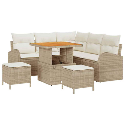 Garten-Sofa-Set mit Kissen 8 pcs Beige Poly Rattan