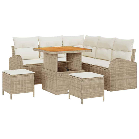 Garten-Sofa-Set mit Kissen 8 pcs Beige Poly Rattan
