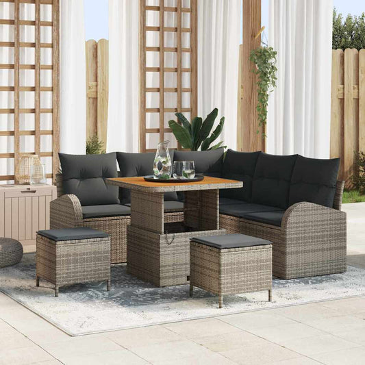 Garten-Sofa-Set mit Kissen 8 pcs Grau Poly Rattan
