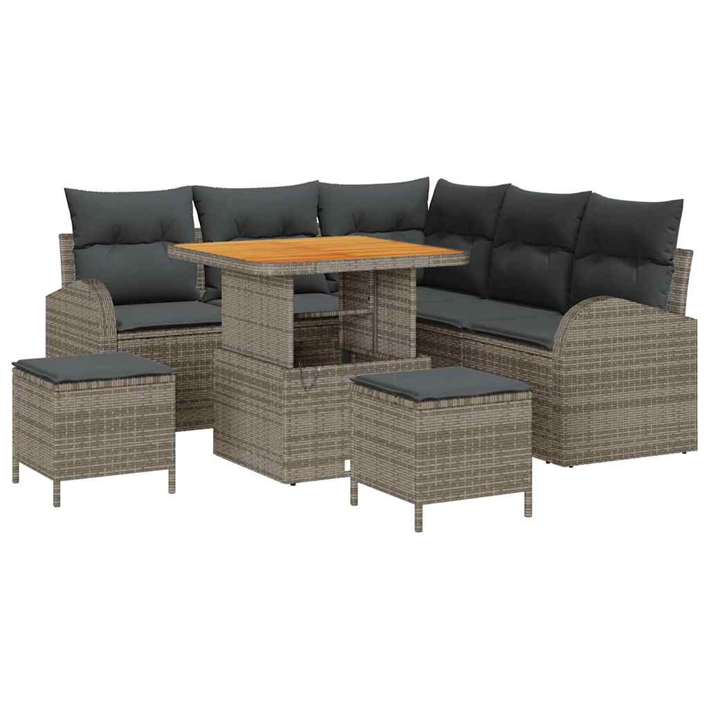 Garten-Sofa-Set mit Kissen 8 pcs Grau Poly Rattan