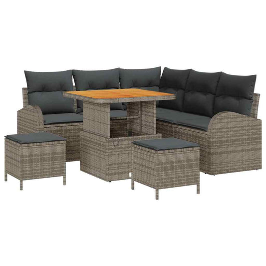 Garten-Sofa-Set mit Kissen 8 pcs Grau Poly Rattan