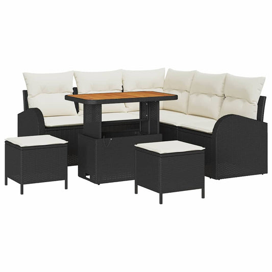 Garten-Sofa-Set mit Kissen 8 pcs Schwarz Poly Rattan