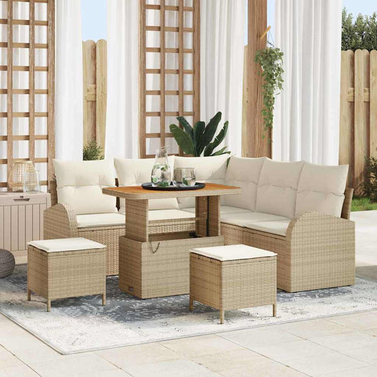 Garten-Sofa-Set mit Kissen 8 pcs Beige Poly Rattan