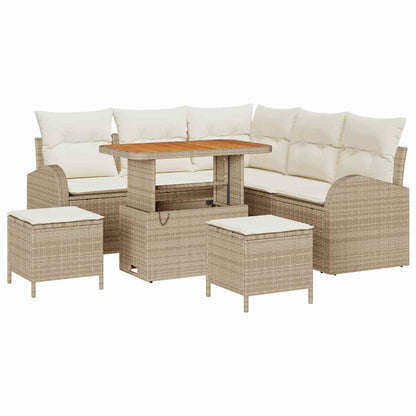 Garten-Sofa-Set mit Kissen 8 pcs Beige Poly Rattan