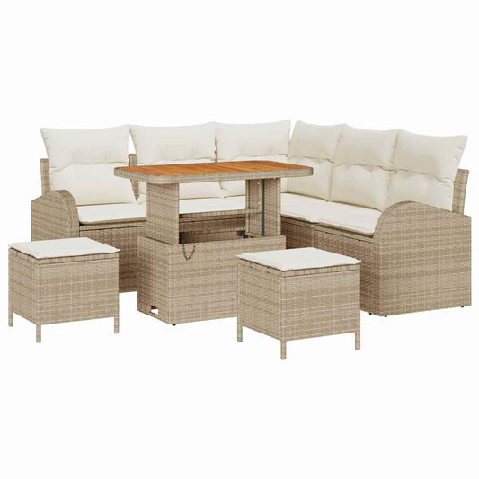 Garten-Sofa-Set mit Kissen 8 pcs Beige Poly Rattan