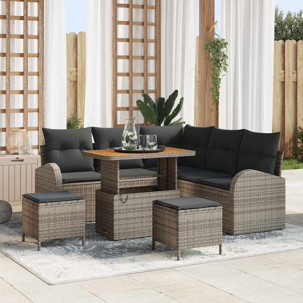 Garten-Sofa-Set mit Kissen 8 pcs Grau Poly Rattan