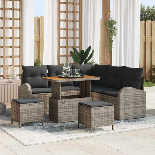 Garten-Sofa-Set mit Kissen 8 pcs Grau Poly Rattan