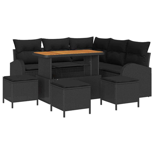 Garten-Sofa-Set mit Kissen 9 pcs Schwarz Poly Rattan