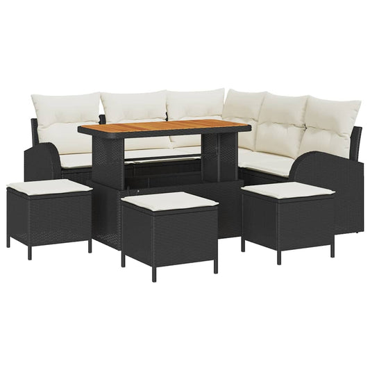 Garten-Sofa-Set mit Kissen 9 pcs Schwarz Poly Rattan