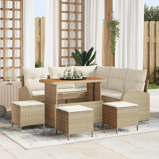 Garten-Sofa-Set mit Kissen 9 pcs Beige Poly Rattan