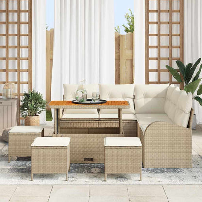 Garten-Sofa-Set mit Kissen 9 pcs Beige Poly Rattan