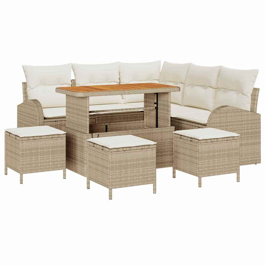 Garten-Sofa-Set mit Kissen 9 pcs Beige Poly Rattan