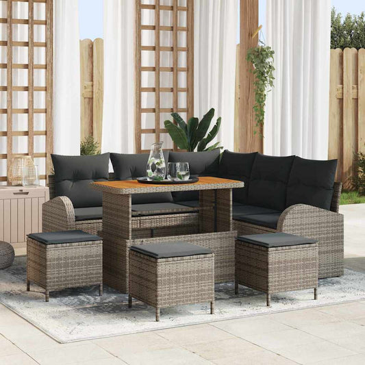 Garten-Sofa-Set mit Kissen 9 pcs Grau Poly Rattan