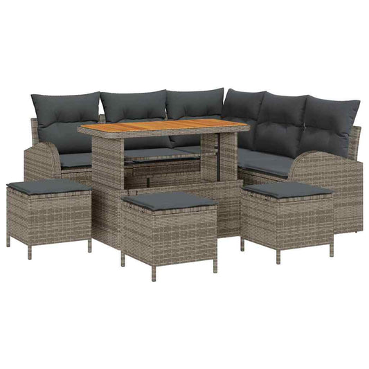 Garten-Sofa-Set mit Kissen 9 pcs Grau Poly Rattan