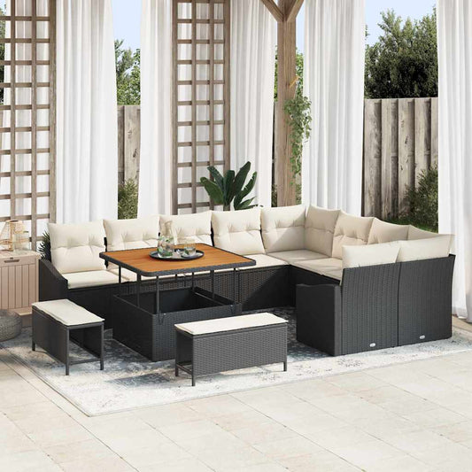 Garten-Sofa-Set mit Kissen 12 pcs Schwarz Poly Rattan