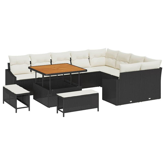 Garten-Sofa-Set mit Kissen 12 pcs Schwarz Poly Rattan