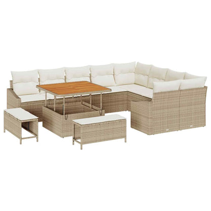 Garten-Sofa-Set mit Kissen 12 pcs Beige Poly Rattan