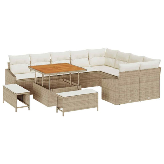 Garten-Sofa-Set mit Kissen 12 pcs Beige Poly Rattan