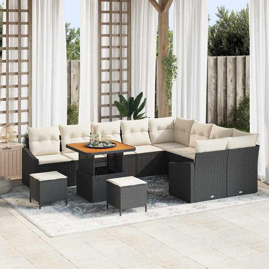 Garten-Sofa-Set mit Kissen 12 pcs Schwarz Poly Rattan