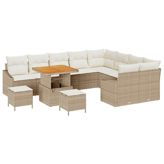 Garten-Sofa-Set mit Kissen 12 pcs Beige Poly Rattan