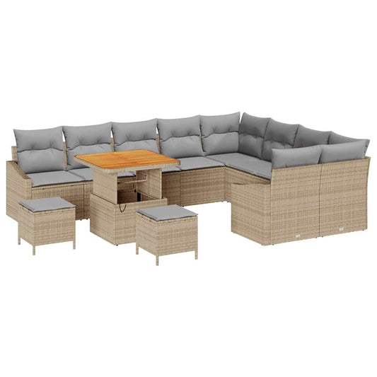 Garten-Sofa-Set mit Kissen 12 pcs Beige Poly Rattan