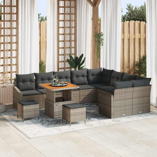 Garten-Sofa-Set mit Kissen 12 pcs Grau Poly Rattan