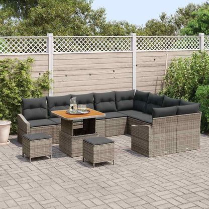 Garten-Sofa-Set mit Kissen 12 pcs Grau Poly Rattan