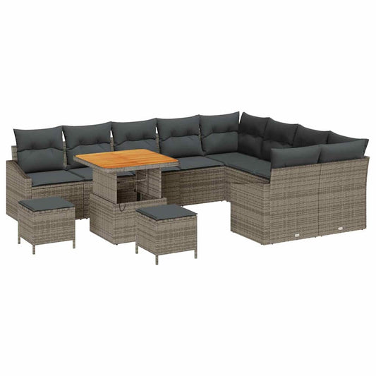 Garten-Sofa-Set mit Kissen 12 pcs Grau Poly Rattan
