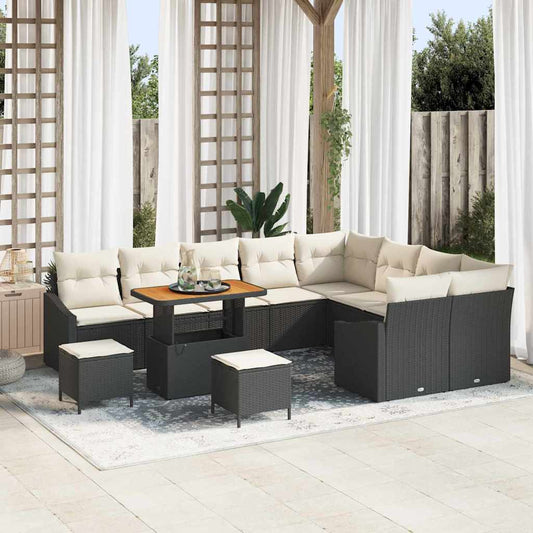 Garten-Sofa-Set mit Kissen 12 pcs Schwarz Poly Rattan