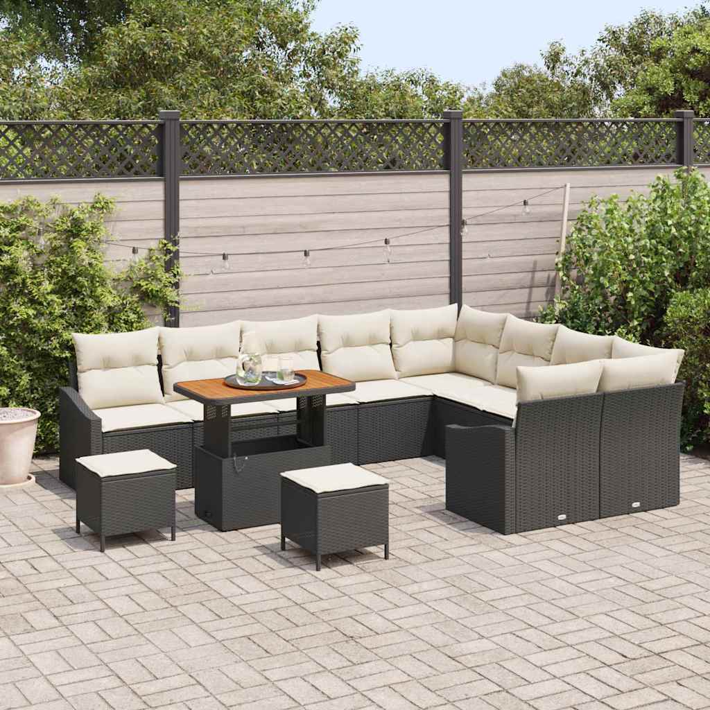 Garten-Sofa-Set mit Kissen 12 pcs Schwarz Poly Rattan