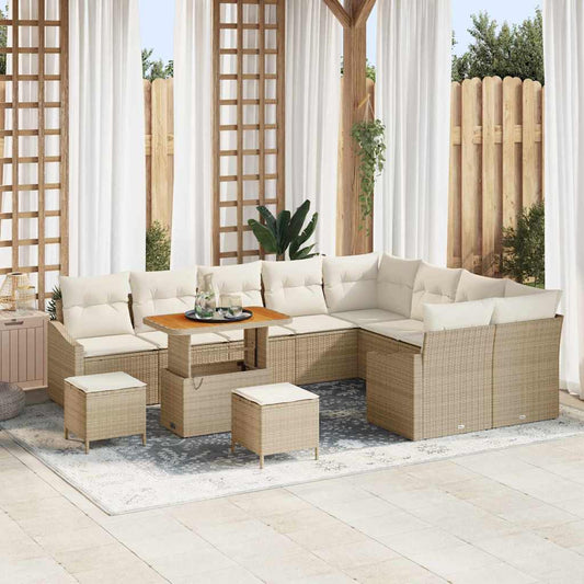 Garten-Sofa-Set mit Kissen 12 pcs Beige Poly Rattan