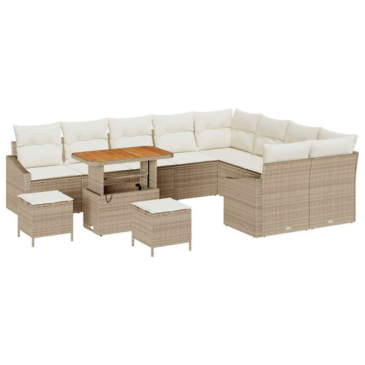 Garten-Sofa-Set mit Kissen 12 pcs Beige Poly Rattan