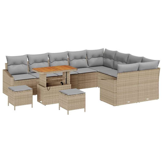Garten-Sofa-Set mit Kissen 12 pcs Beige Poly Rattan