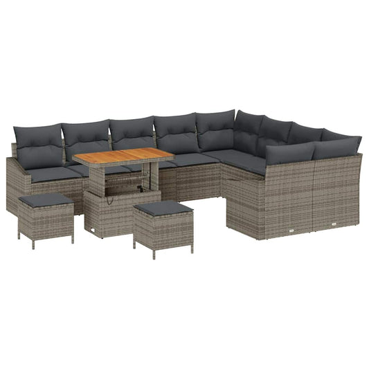 Garten-Sofa-Set mit Kissen 12 pcs Grau Poly Rattan