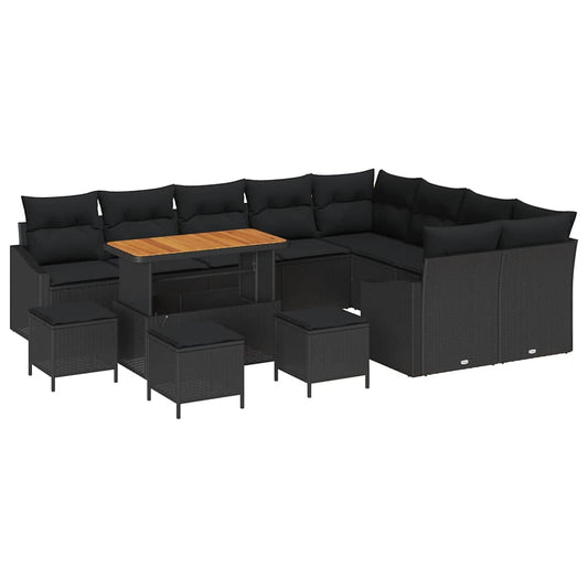 Garten-Sofa-Set mit Kissen 13 pcs Schwarz Poly Rattan