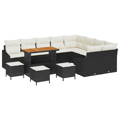 Garten-Sofa-Set mit Kissen 13 pcs Schwarz Poly Rattan
